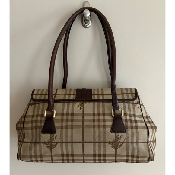 Vintage Burberry Haymarket Nova Check Bridle Bit Top Handle Satchel Bag - Picture 4 of 16